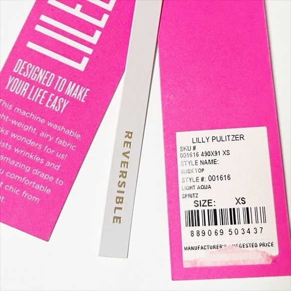 Lilly Pulitzer NWT Dusk Top XS Light Aqua Spritz reversible sleeveless blouse - Picture 11 of 13